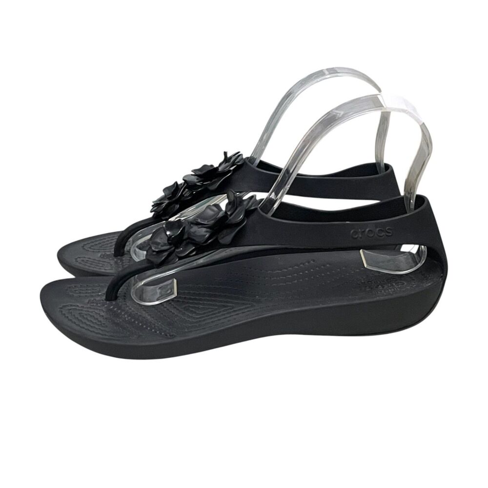 Crocs Serena Embellish Flip Black Floral Thong Sandals Comfort Women's 8 - Picture 4 of 12